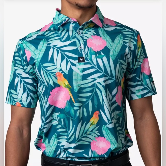 Bad Birdie Other - Bad Birdie Flock Boys Polo Tropical Bird Shirt S
